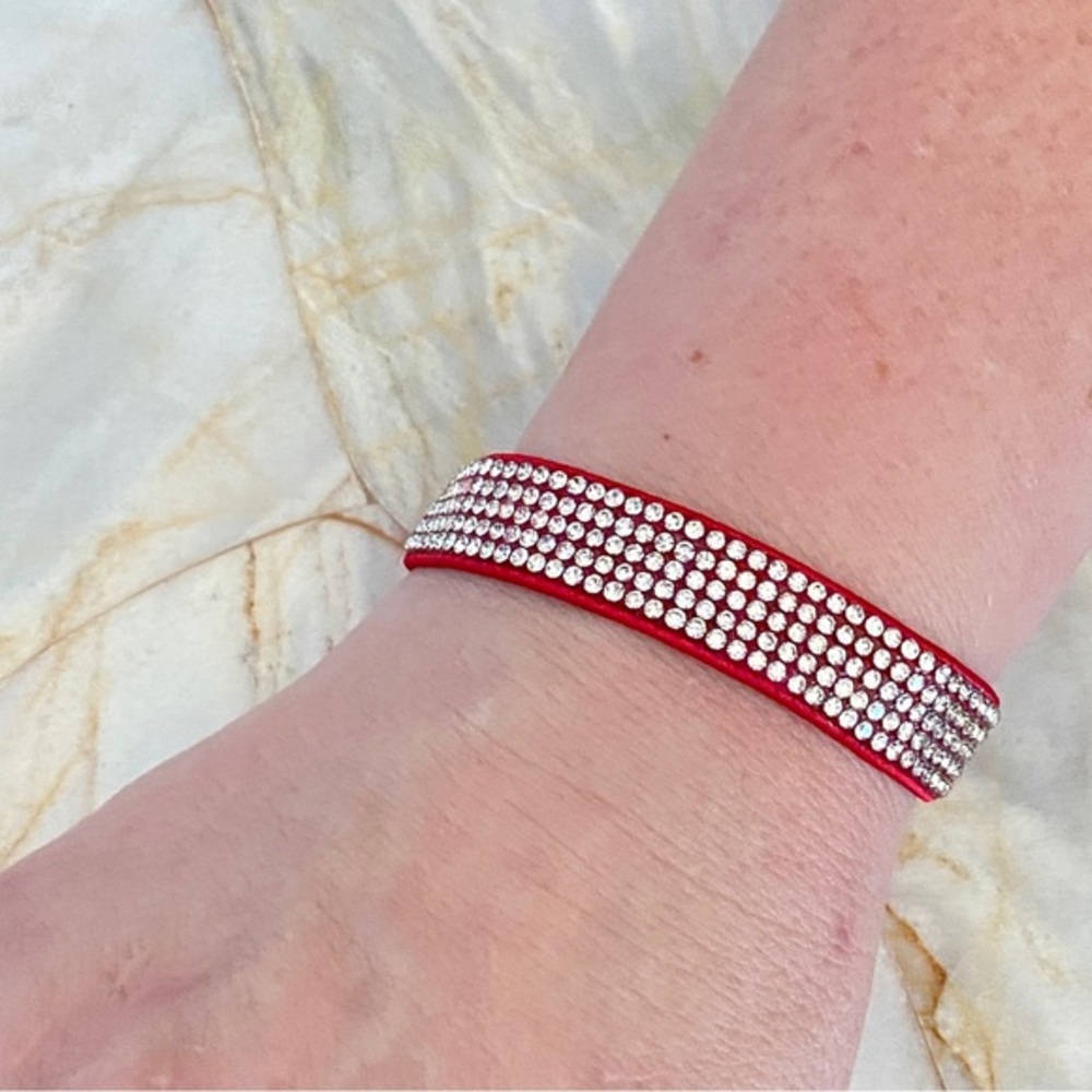 Victoria’s Secret Red Band Bracket with Silver Crystal Sparkles Adjustable